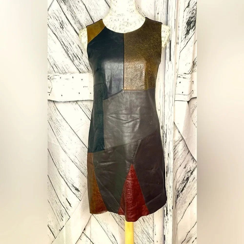 Bailey 44 Leather Color Block Sleeveless Dress S